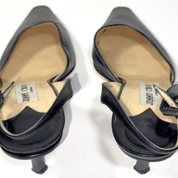 VTG Jimmy Choo Black Leather Pointed Slingback Kitten Pumps Stiletto Heels 41 11 - Picture 6 of 13
